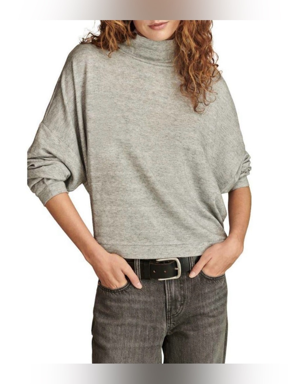 Lucky Brand Cloud Shine Stripe Mock Neck Top Grey Metallic Shimmer Sweater XL